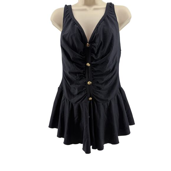 Vintage Basic Editions Swimsuit One Piece Black Skirt Womens Plus Size 20W - Picture 1 of 8